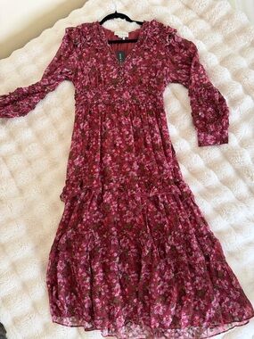 Sachin and Babi Floral V-Neck Tiered Midi Dress - Pink